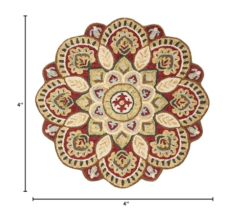 SAFAVIEH Novelty Collection Area Rug - 4' Round, Red & Taupe, Handmade Boho Floral Rustic Country Wool, Ideal for High Traffic Areas in Living Room, Bedroom (NOV604Q)