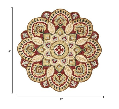SAFAVIEH Novelty Collection Area Rug - 4' Round, Red & Taupe, Handmade Boho Floral Rustic Country Wool, Ideal for High Traffic Areas in Living Room, Bedroom (NOV604Q)