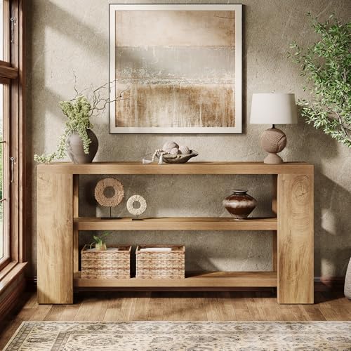 Tribesigns 70.9-Inch Extra Long Console Table with Storage, Narrow Wooden Sofa Table Behind The Couch, Farmhouse 3-Tier Entry Foyer Table for Entryway, Living Room, Hallway, Natural