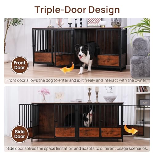 75" Wooden Dog Crate Furniture – Chew-Resistant Kennel for Medium/Large Breeds, view 7