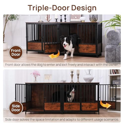 75" Wooden Dog Crate Furniture – Chew-Resistant Kennel for Medium/Large Breeds, view 7