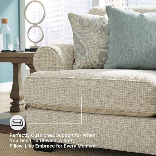 Signature Design by Ashley Monaghan Vintage Loveseat with Accent Pillows, Reversible Cushions and Rolled Arms, Beige