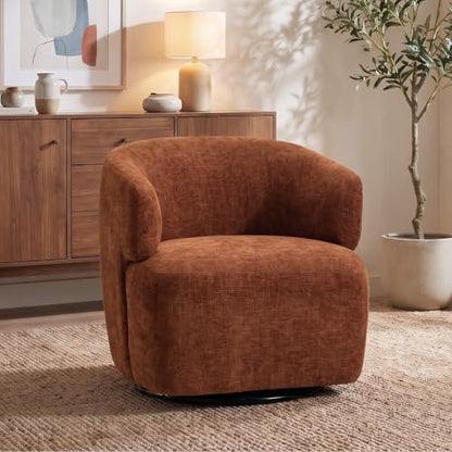 Swivel Accent Chair, Chenille Barrel Chair, Orange, view 2