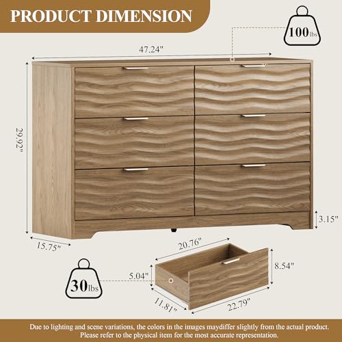 48" Wide 6 Drawers Dresser for Bedroom, view 3