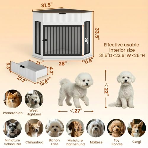 44.6" Corner Dog Crate Furniture with Storage Drawer, Dog Kennel Furniture, view 4
