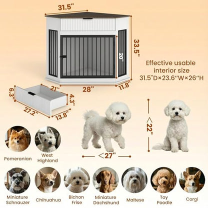 44.6" Corner Dog Crate Furniture with Storage Drawer, Dog Kennel Furniture, view 4
