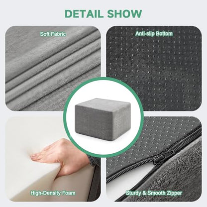 23.6'' Square Pouf Boneless Ottoman Foot Rest with High-Rebound Solid One-Piece Foam and Removable Washable Cover for Living Room, Gaming, Movie Watching - Grey