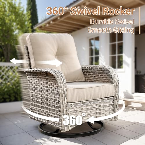 Outdoor Patio Furniture Set with Fire Pit Table,11 Pieces Wicker Out Door Sectional Furniture L Shaped Couch,Outside Patio Conversation Sets Swivel Chair,Beige