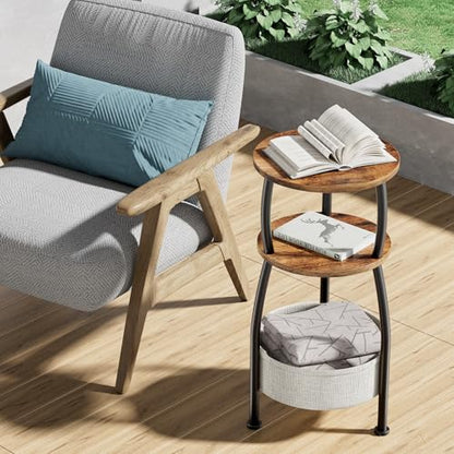 Round Side Table for Small Spaces with Storage Basket, 11.81in, view 7