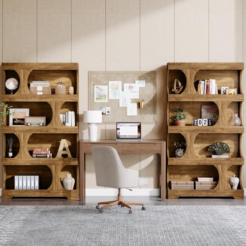 71" Tall Bookcase Set of 2, 4-Tier S-Shaped Bookshelf, view 4