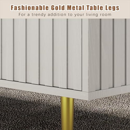 Modern Coffee Table with Storage with 2 Big Drawers, White Rectangle Coffee Table for Living Room, Wooden Fluted Table Accent Tea Table for Living Room Apartment Small Space