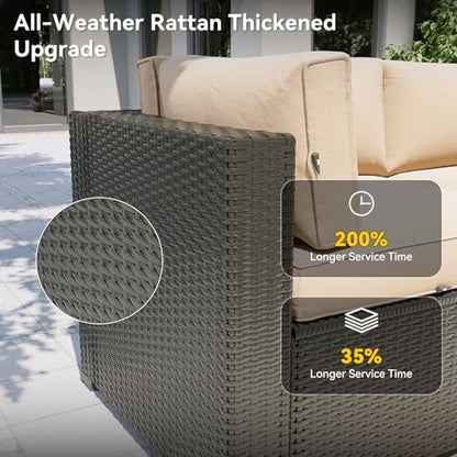 Patio Furniture Set with Fire Pit Table, 5 Piece Outdoor Sectional Sofas, Wicker Rattan Outdoor Furniture with Thickened Cushion for Backyard, Garden Begin