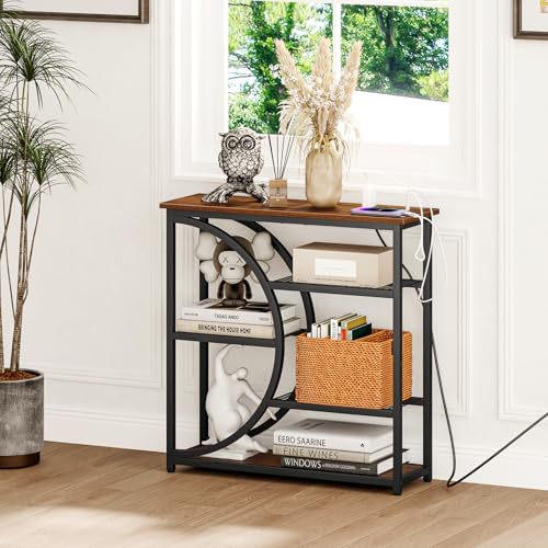 Entryway Table, Console Table with Charging Station, Industrial Narrow Sofa Table with 5 Tier Storage Shelves, Entrance Table for Hallway, Behind The Couch, Living Room, Foyer