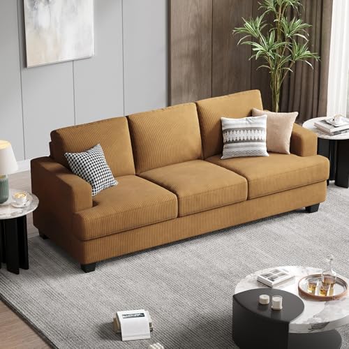 89 Inch Sofa with Extra Deep Seats Oversize, 3 Seater Sofa for Living Room, Modern Couch and Sofa, Comfy Armrests and Seats and Backrests, Easy Installation, Corduroy Fabric Ginger Yellow