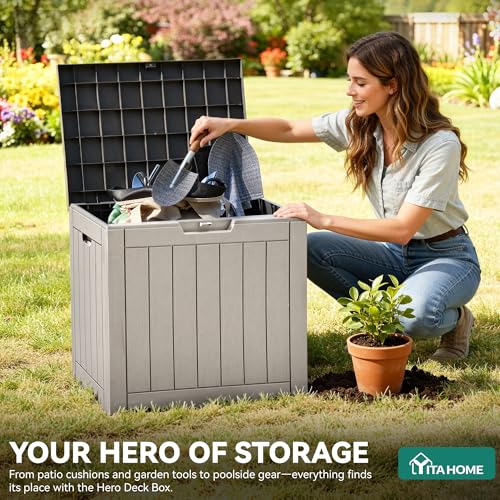 31 Gallon Outdoor Storage Deck Box | Waterproof Resin Package Delivery and Storage Box with Lockable Lid for Patio Furniture Cushions, Pool Accessories, Garden