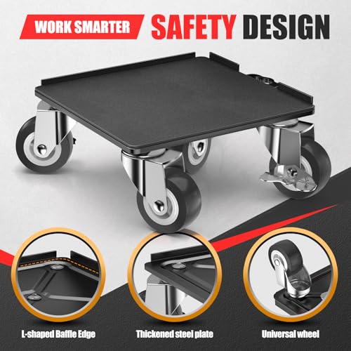 Heavy Duty Furniture Dolly Set with 5 Wheels, Furniture Movers with Lifter Tool, Carbon Steel Moving Sliders for Sofa Refrigerator Cabinet, 360° Rotating Casters, Black, 5.3 Inch