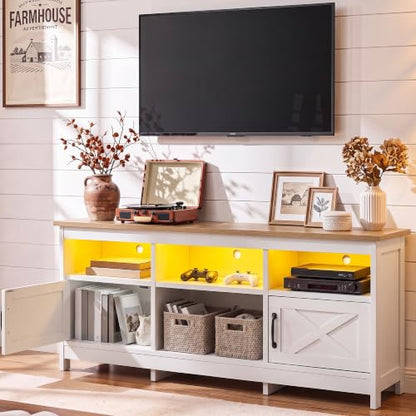 White & Walnut TV Console, Farmhouse, for 65" Screens, view 3