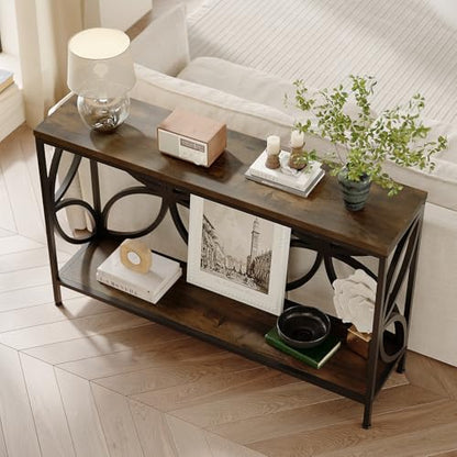 Narrow Sofa Table 47.2 Inch, Industrial Sofa Table Behind Couch, Vintage Entry Console Table with Storage for Entryway, Living Room, Foyer, Elegant Design (Rustic Brown, 47.2)