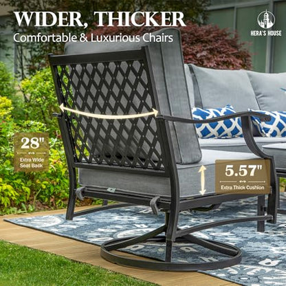 Outdoor Chairs Set of 2, 2 x Patio Chair with Grey Cushions, All Weather Outdoor Furniture for Lawn Garden Backyard Deck(Swivel Chairs)