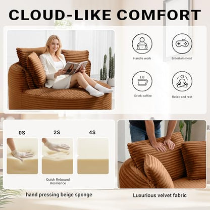 54"Round Chair Chaise Lounge Indoor, Cloud Boneless Chair w/ Side Pocket, view 4