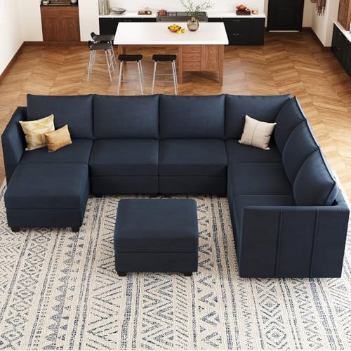 Modular Sectional Sofa U Shaped Couch with Storage Ottoman Velvet Sectional Couch for Living Room, Blue