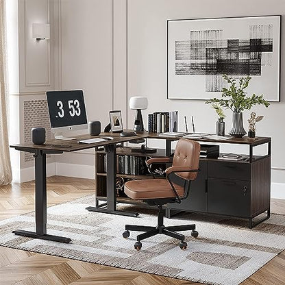 66 Inch L Shaped Standing Desk with Drawers & Shelves, view 3