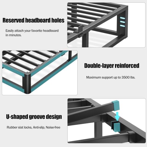 Metal Heavy Duty 18 inch Full Bed Frame with Rounded Corner and Headboard Hole, view 5