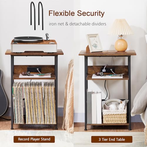 Record Player Stand with Charging Station, Vinyl Record Storage, view 7