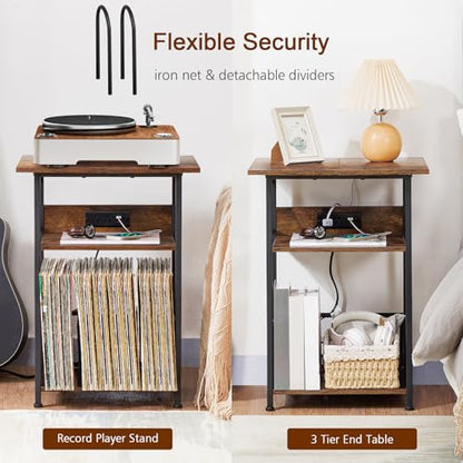 Record Player Stand with Charging Station, Vinyl Record Storage, view 7