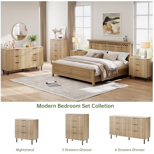 Fluted 5-Drawer Dresser with Metal Legs, Oak, view 7