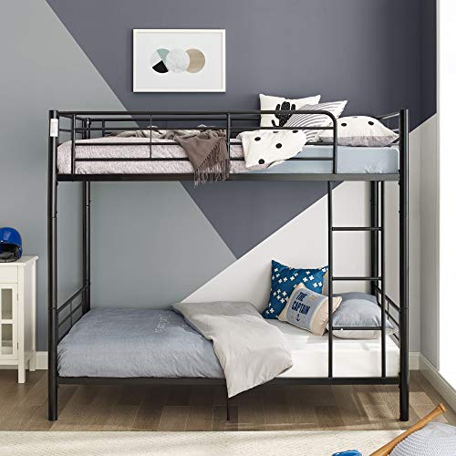 Elodie Urban Industrial Twin Over Twin Metal Bunk Bed, Twin Over Twin, Black