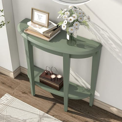 Payne Modern Half Moon Accent Console Table with Storage Shelf, Decorative Entryway Furniture for Living Room, Hallway, Entrance, Small Spaces, Sage Green