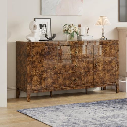 60" Glossy Burl Wood Sideboard Buffet with Storage, view 3