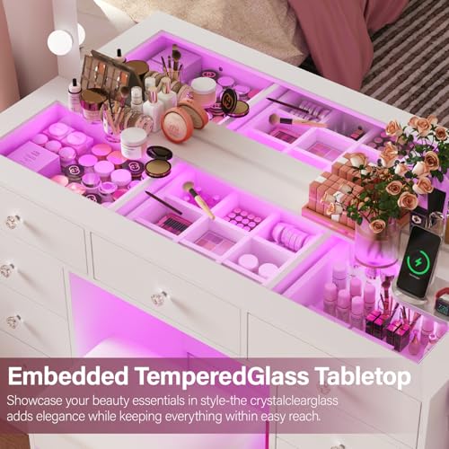 45" Large White Vanity Desk with Vibrant RGB Lighting., view 7