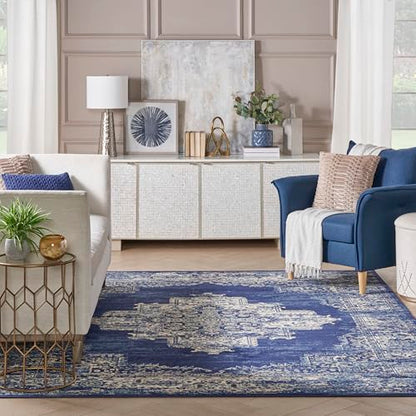 Home Grafix Navy Blue 8'6" x 12' Area Rug - Easy Clean, Non Shedding, Bed Room, Living Room, Dining Room, Kitchen (9' x 12')