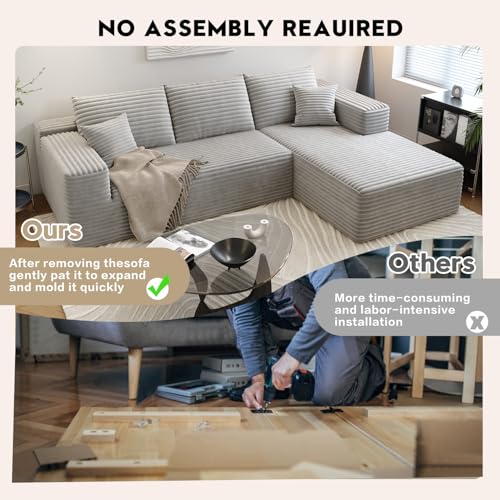 107.5" Cloud Sectional Couch with L-Shape Chaise,Modern Modular Sofa with Deep Seat, Upholstered Couches for Living Room Bedroom Apartments,No Assembly Required, (Grey,Right Facing Chaise)