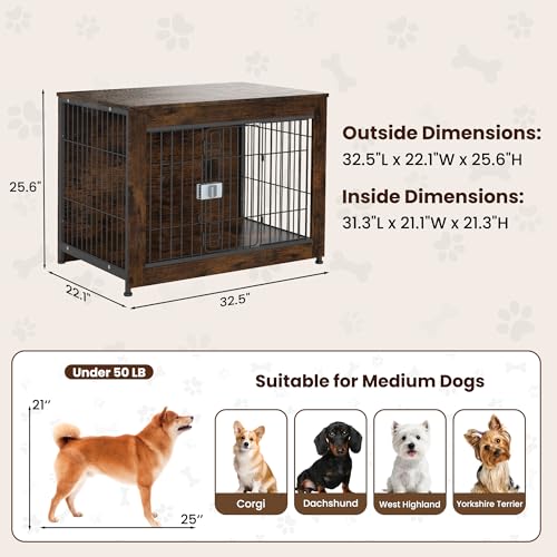 Wooden Dog Crate Furniture 32" for High Anxiety Medium Dogs, Aged Black, view 4