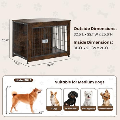 Wooden Dog Crate Furniture 32" for High Anxiety Medium Dogs, Aged Black, view 4
