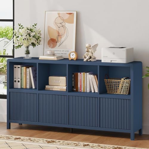 8 Cube Bookcase with 4 Doors, 57 Inch Wooden Bookshelf with Storage Cabinet, view 2