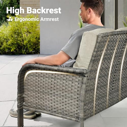 4-Piece Patio Furniture Set, Outdoor Wicker Sofa with Chairs Coffee Table, High Back Rattan Couch Loveseat with Comfy Cushions for Porch Yard Deck, Beige