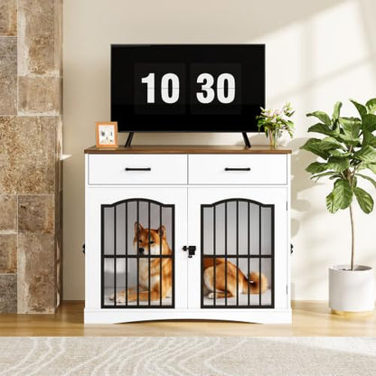 Dog Crate Furniture, 39.4'' Wooden Dog Kennel Indoor with Storage, view 3