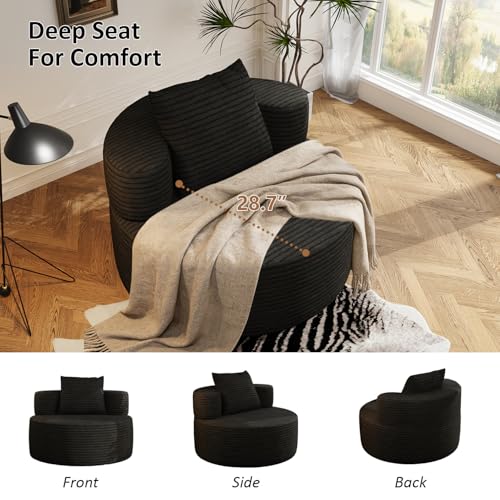 37.4" Oversized Boneless Chair Round, Chaise Lounge Boneless Accent Chair Indoor, Upholstered Corduroy Deep Seat Sofa Chair, No Assembly Required, for Living Room Bedroom Apartment