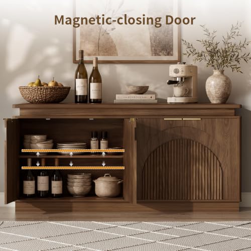 65.7" Sideboard Buffet Cabinet with Arched Fluted Doors,LED Lights, view 6