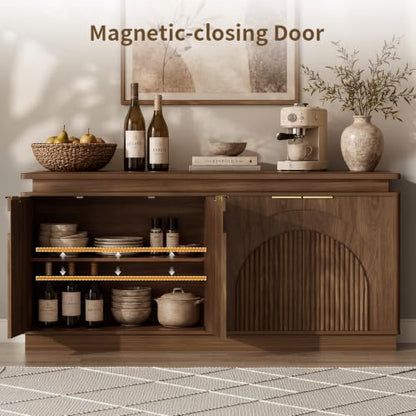 65.7" Sideboard Buffet Cabinet with Arched Fluted Doors,LED Lights, view 6