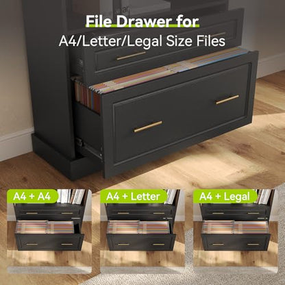 72" Tall Black Bookcase with 2 Drawers, view 6