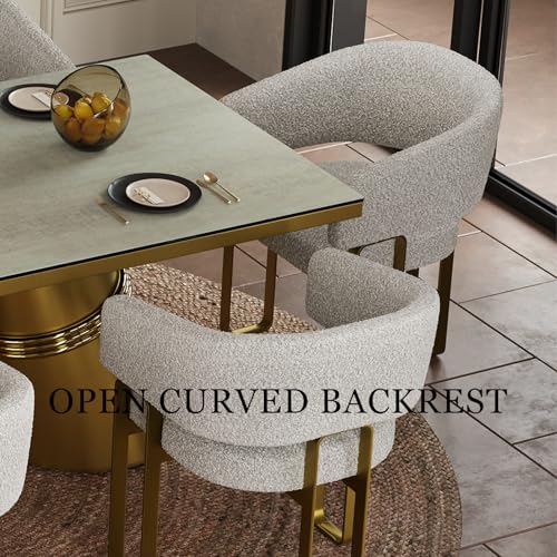 Boucle Dining Chairs Set of 12, Off White and Gold Dining Room Chairs with Arms for Kitchen, Luxury Side Chairs with U-Shaped Brushed Gold Metal Legs