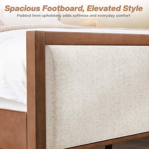 Queen Solid Wood Bed Frame 50" Tall Headboard&Footboard, Walnut, view 6
