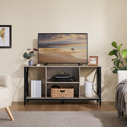 Yaheetech Industrial TV Stand for 55 Inch TV, Entertainment Center Media Console Table with Open Storage for Living Room, Wood Modern Furniture, Gray