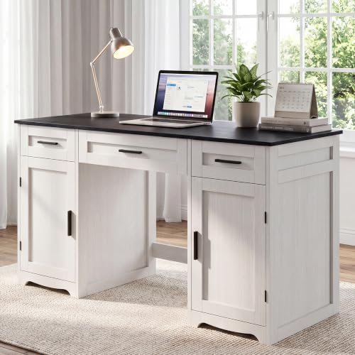 Farmhouse Executive Desk with Drawers, Wood Home Office Desk, Black, view 2