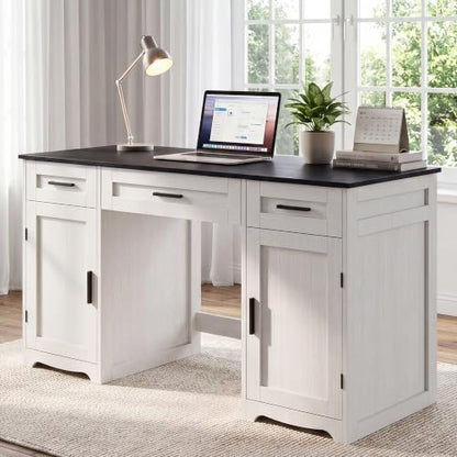 Farmhouse Executive Desk with Drawers, Wood Home Office Desk, Black, view 2